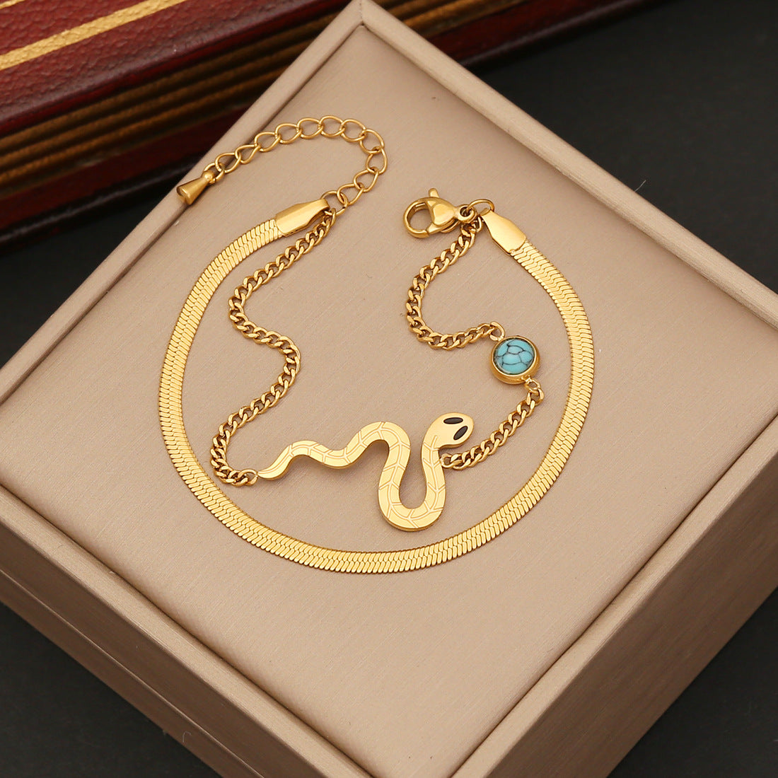 Pulsera de Acero Inoxidable con Forma de Serpiente Estilo INS con Acabado Chapado para Mujer
