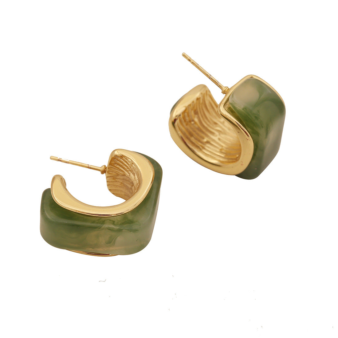 Vintage Geometric Square Resin-Look Earrings for Women Stainless Steel Studs with Plating Finish