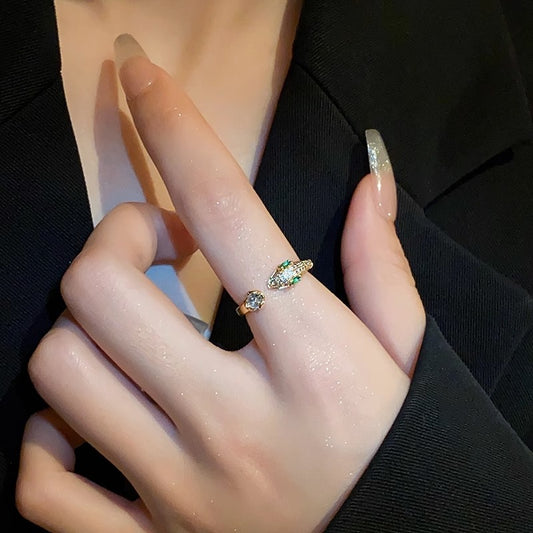 Minimalist Snake-Shaped Zirconia Ring in Titanium Steel with Plated Finish for Women Finger Ring Jewelry