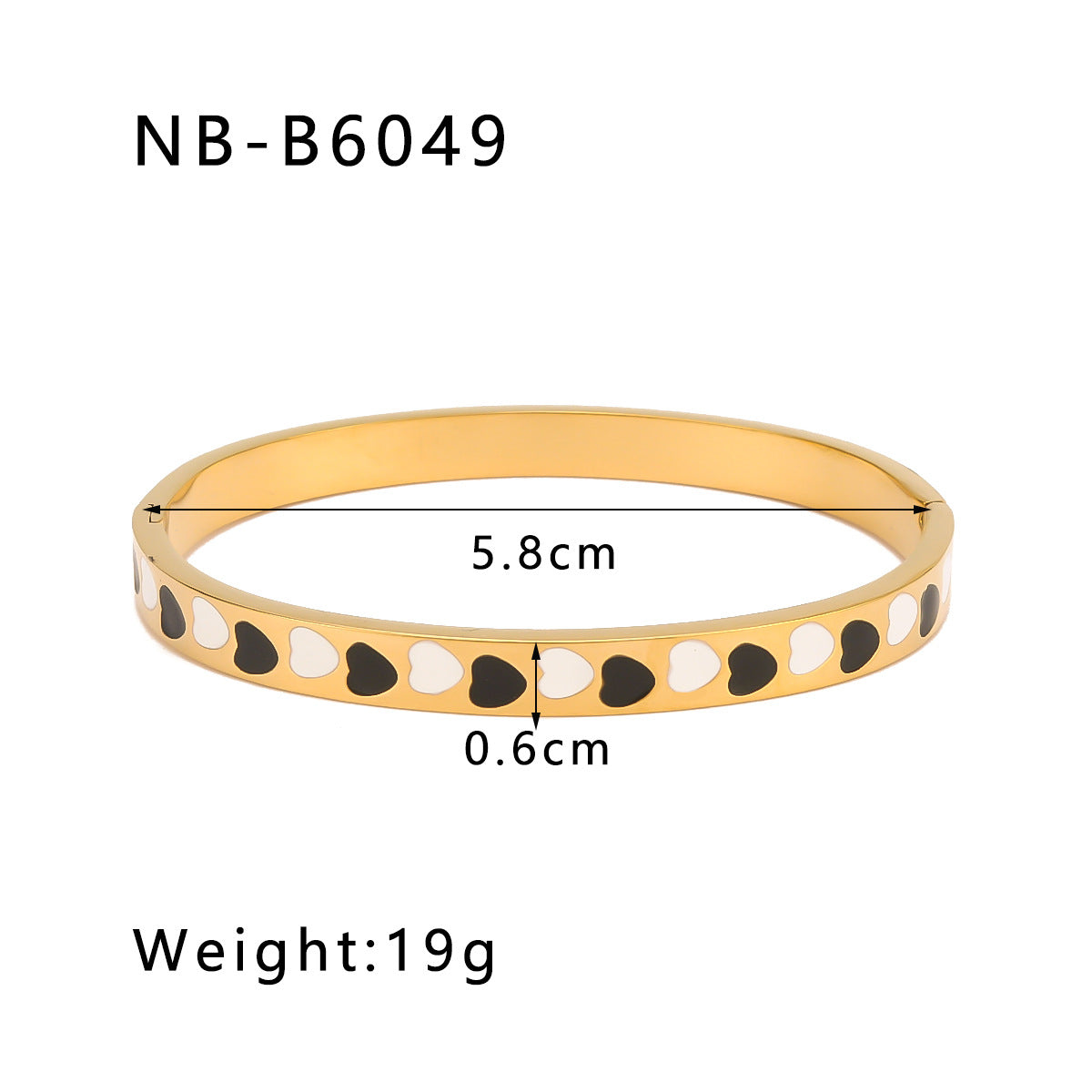 Bracciale Minimalista a Cuore in Acciaio Inossidabile con Placcatura in Oro 18K e Motivo Floreale Smaltato