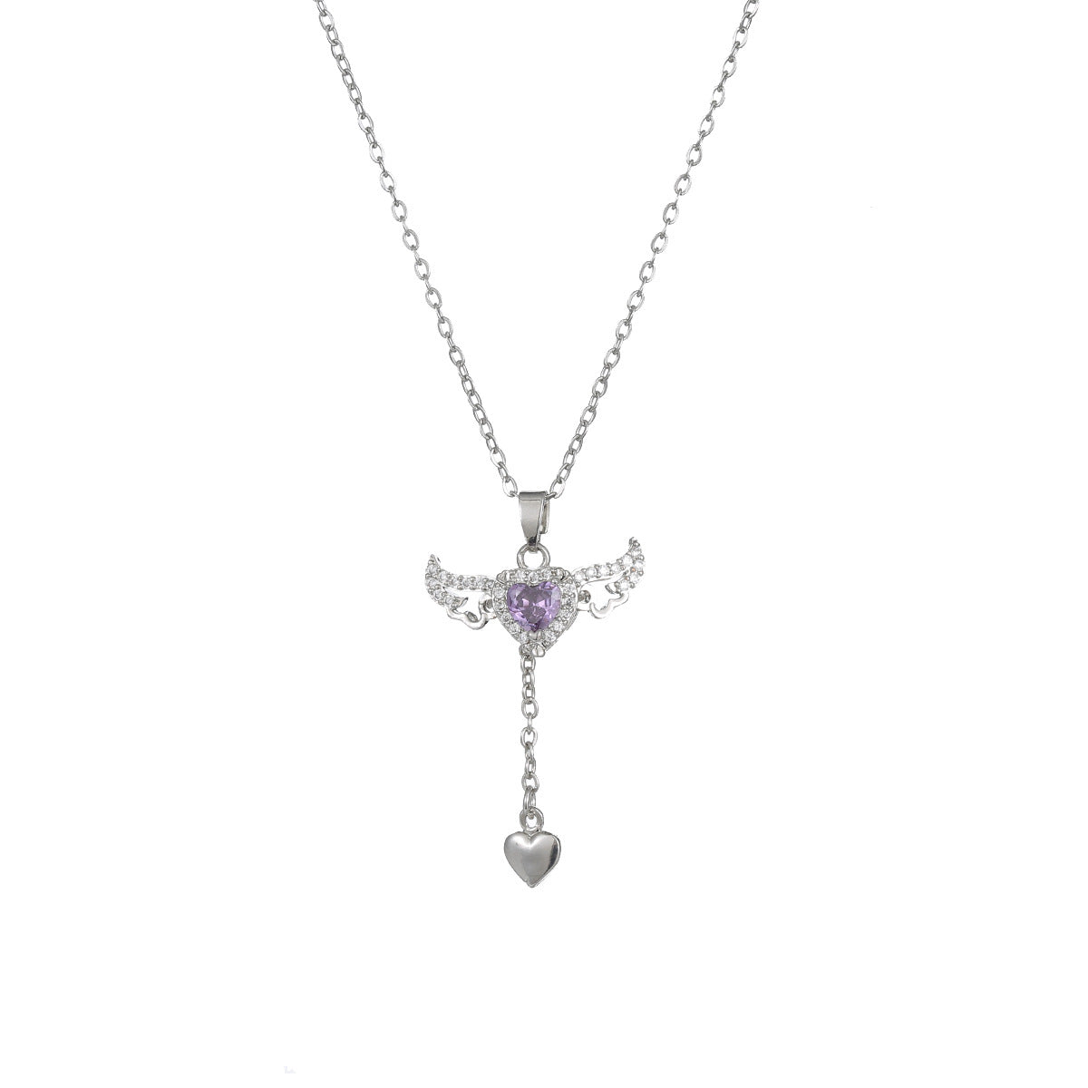 Collana di lusso in acciaio al titanio a forma di cuore con intarsio di strass e pendente a nappa da donna, catena sottile regolabile per clavicola
