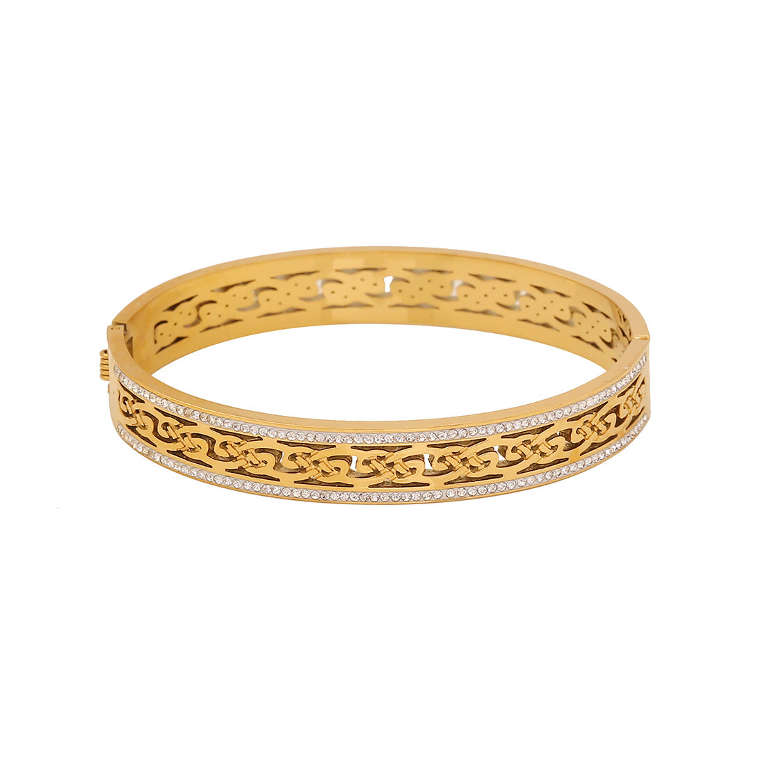 Fashionable Stainless Steel Hollow-Out Bracelet with Full Rhinestone Inlay for Women