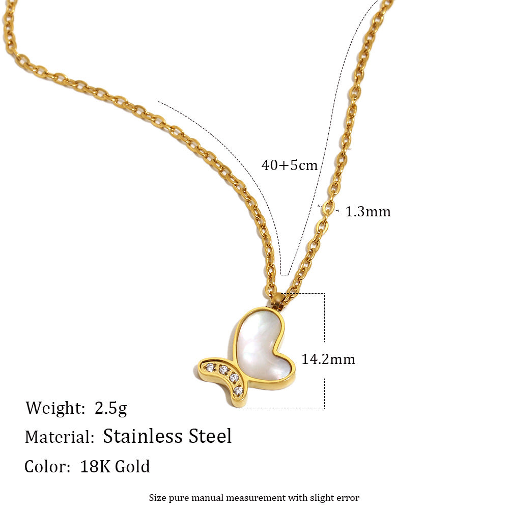 Sweet Elegant Heart Butterfly Stainless Steel Gold Plated Necklace for Women