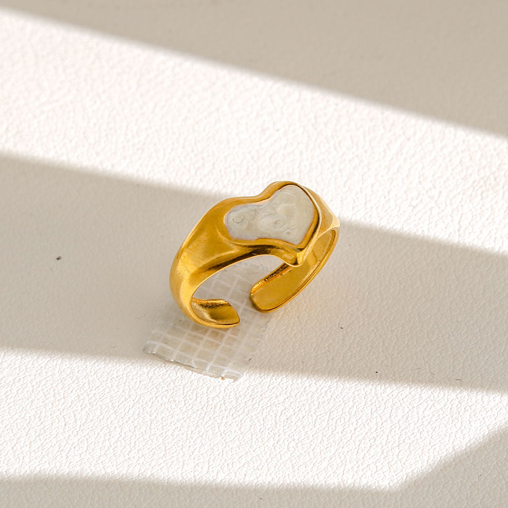 Anello di tendenza da donna in acciaio inossidabile geometrico placcato oro con perle e fiori stile Instagram