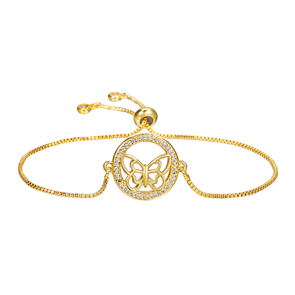 Minimalist Geometric Round Brass Plated Bracelet with Cubic Zirconia for Women
