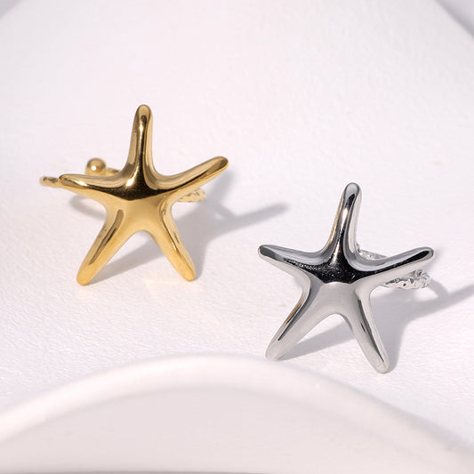 Minimalist Star-Shaped Stainless Steel Ring for Women with Plated Finish, Adjustable Open Band Design