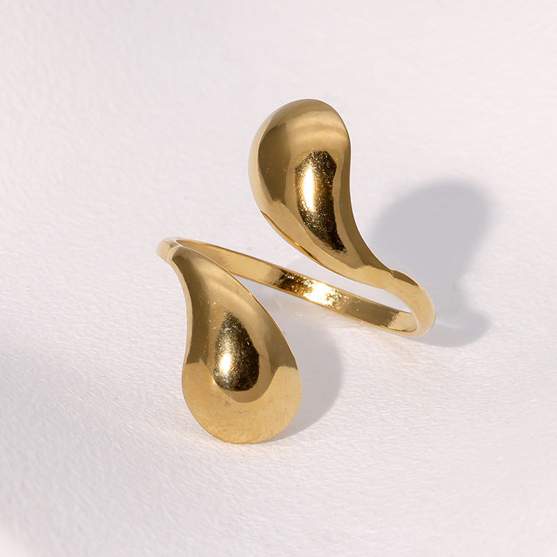 Minimalist Drip-Shaped Stainless Steel Finger Ring with Gold Plating for Women