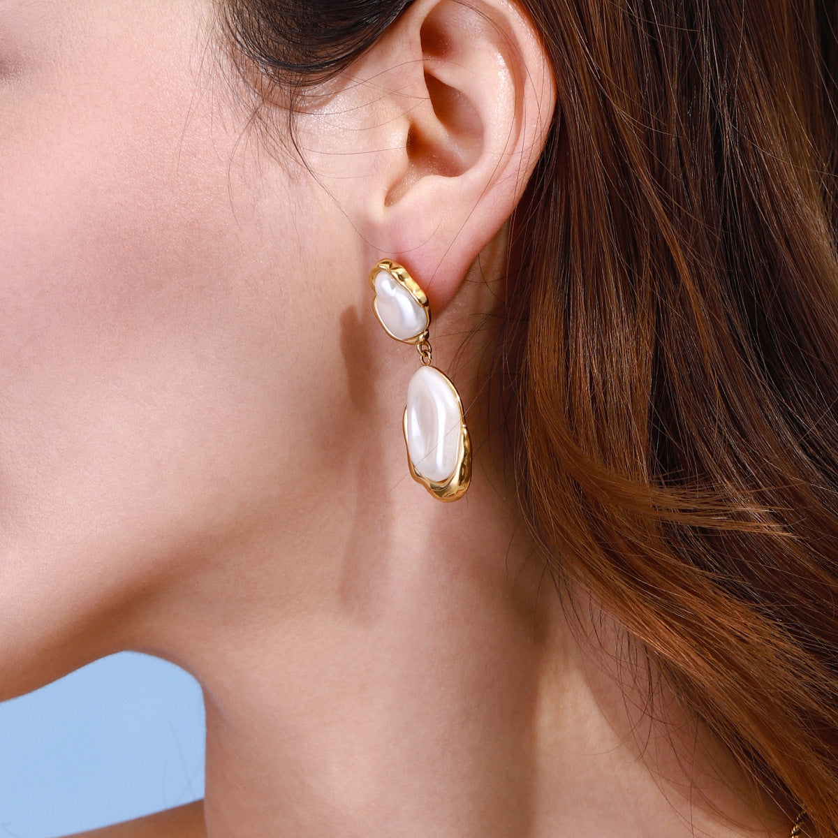 Elegant Geometric Pearl Inlay Plated Stainless Steel Earrings for Women
