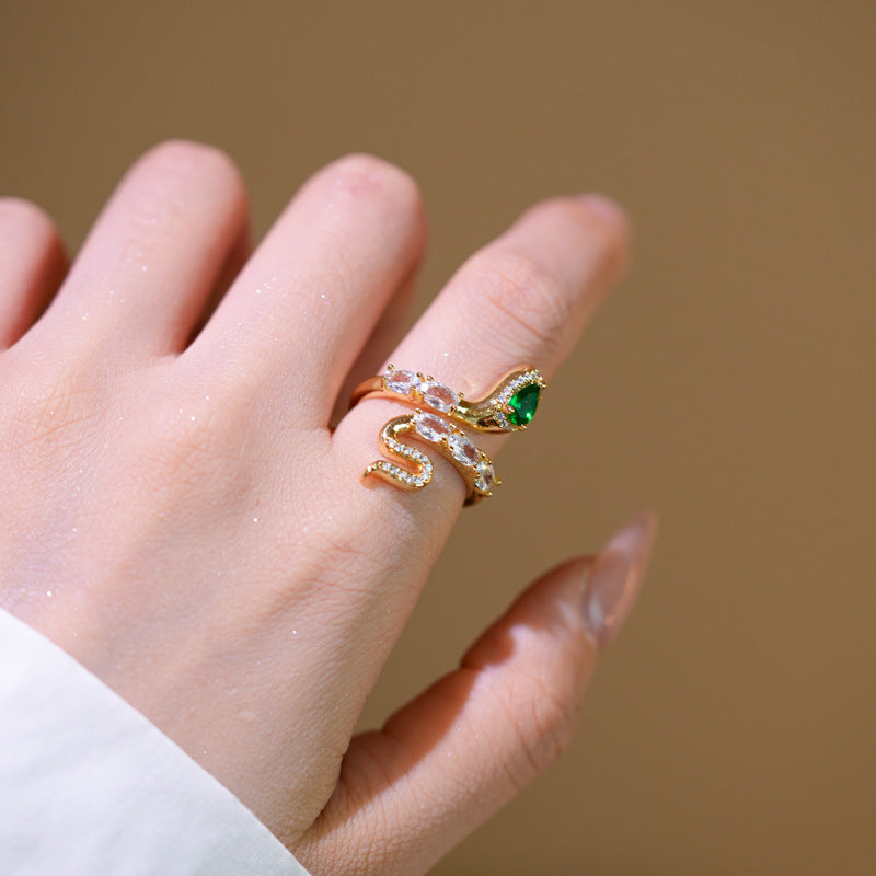 Luxury Minimalist Adjustable Open Ring for Women with Gold-Plated Copper Band and Zircon Stone Accent in Heart and Floral Shape