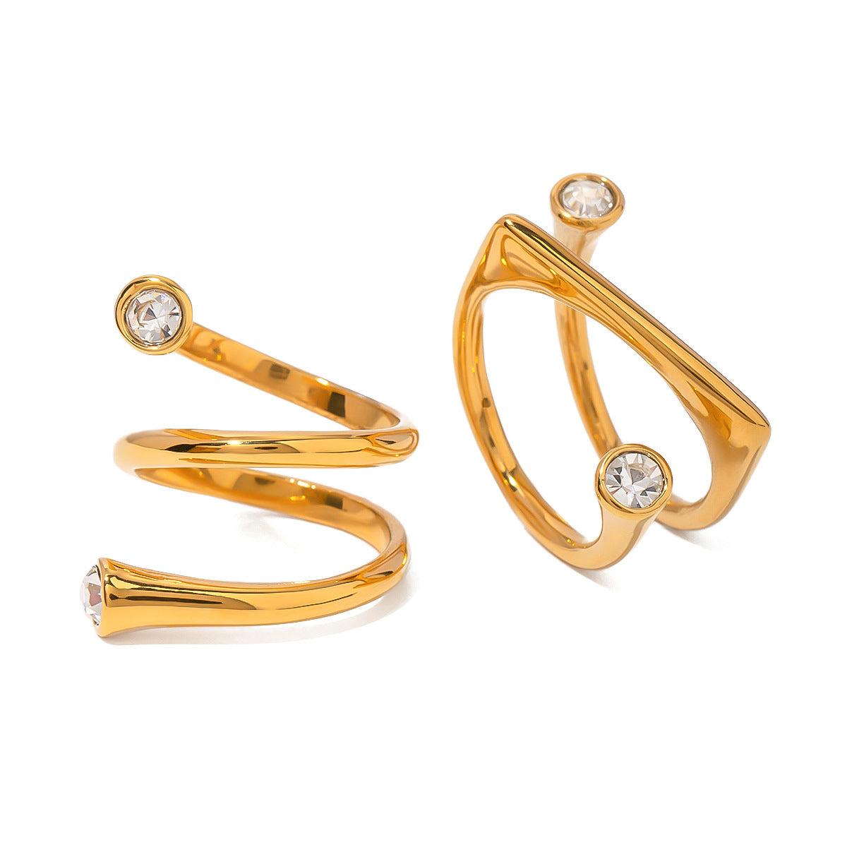 Anillo de circonita de acero inoxidable geométrico con acabado chapado para mujer, joyería minimalista de moda