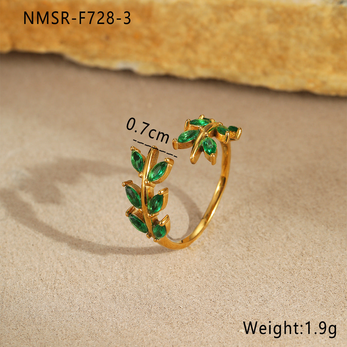 Anillo minimalista de acero de titanio con forma de hoja, de inspiración francesa, para mujer, con chapado en oro de 18 quilates, elegante diseño de banda abierta