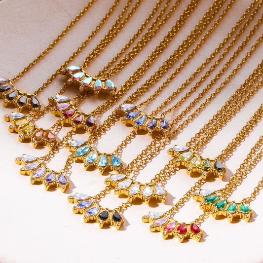 Vintage Geometric Stainless Steel Choker Necklace with 18K Gold Plating and Birthstone Accents
