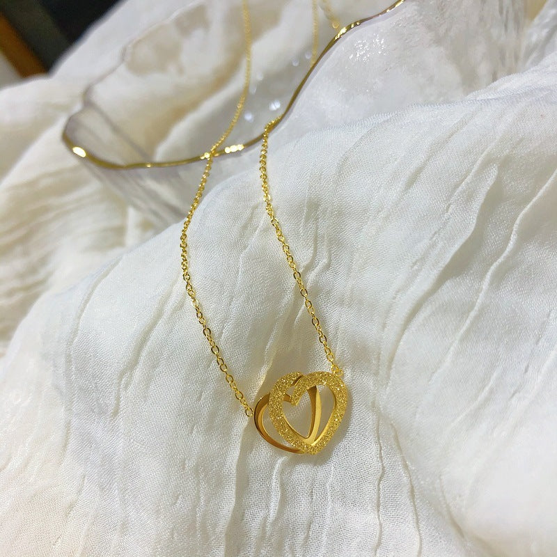 18K Gold Plated Titanium Steel Heart Pendant Necklace for Women