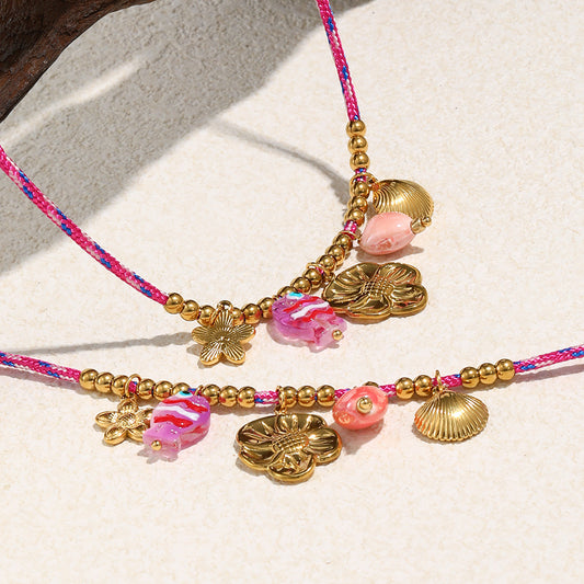 Collar con colgante de flor y festón chapado en oro de 18 quilates de acero inoxidable, retro minimalista, con diseño geométrico para mujer