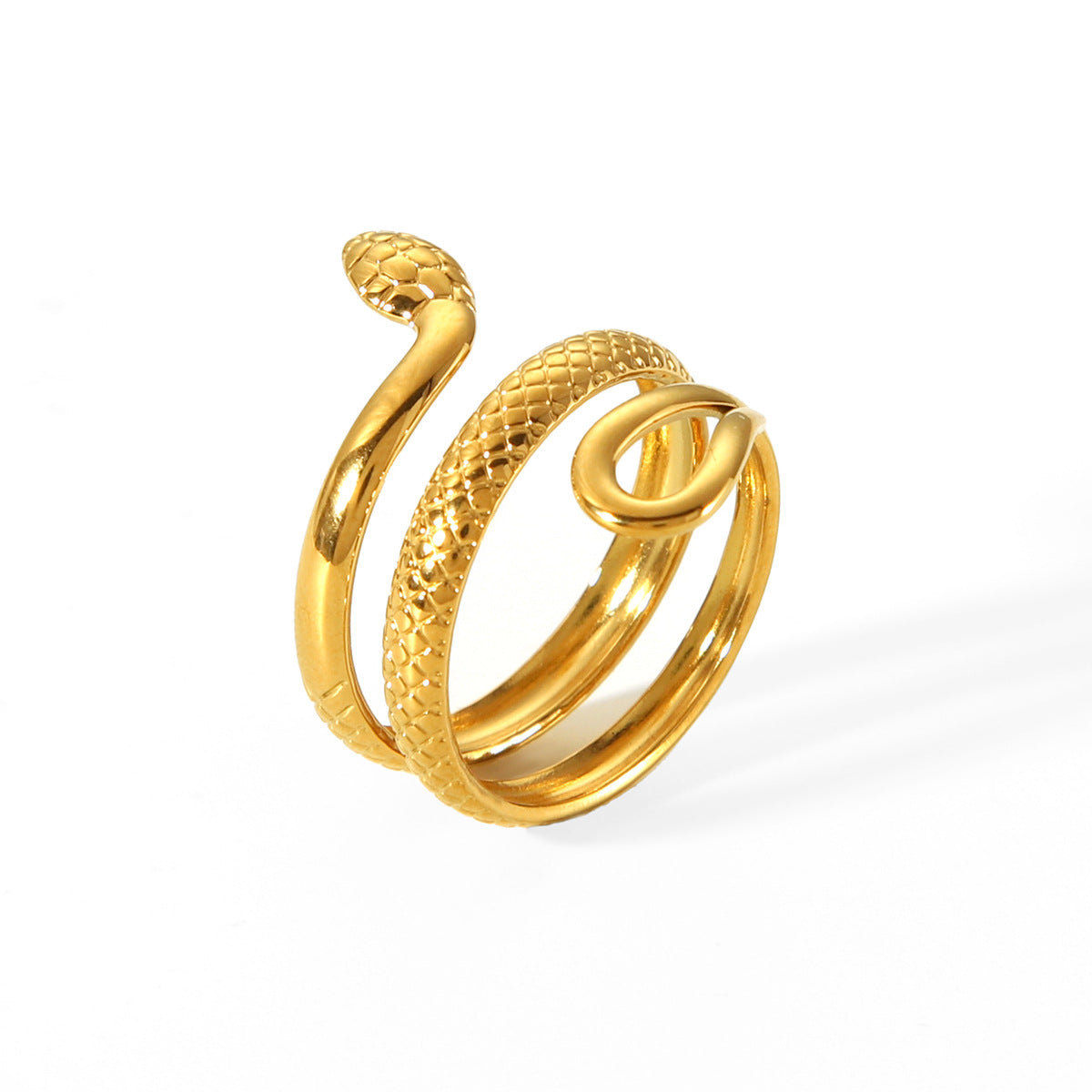 Trendy 18K Gold Plated Stainless Steel Snake Open Ring for Women