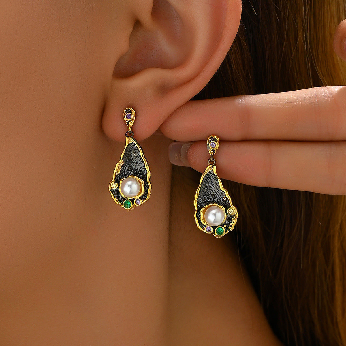 Pendientes de gota de agua elegantes de oficina para mujer con esmalte y circonita incrustada, diseño floral y geométrico