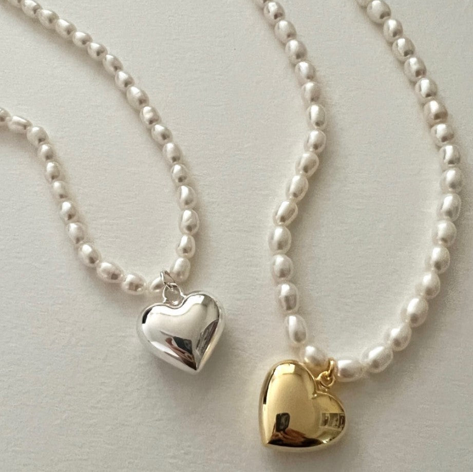 Minimalist Heart-Shaped 925 Sterling Silver Necklace with Pearl Accent and Gold Plating