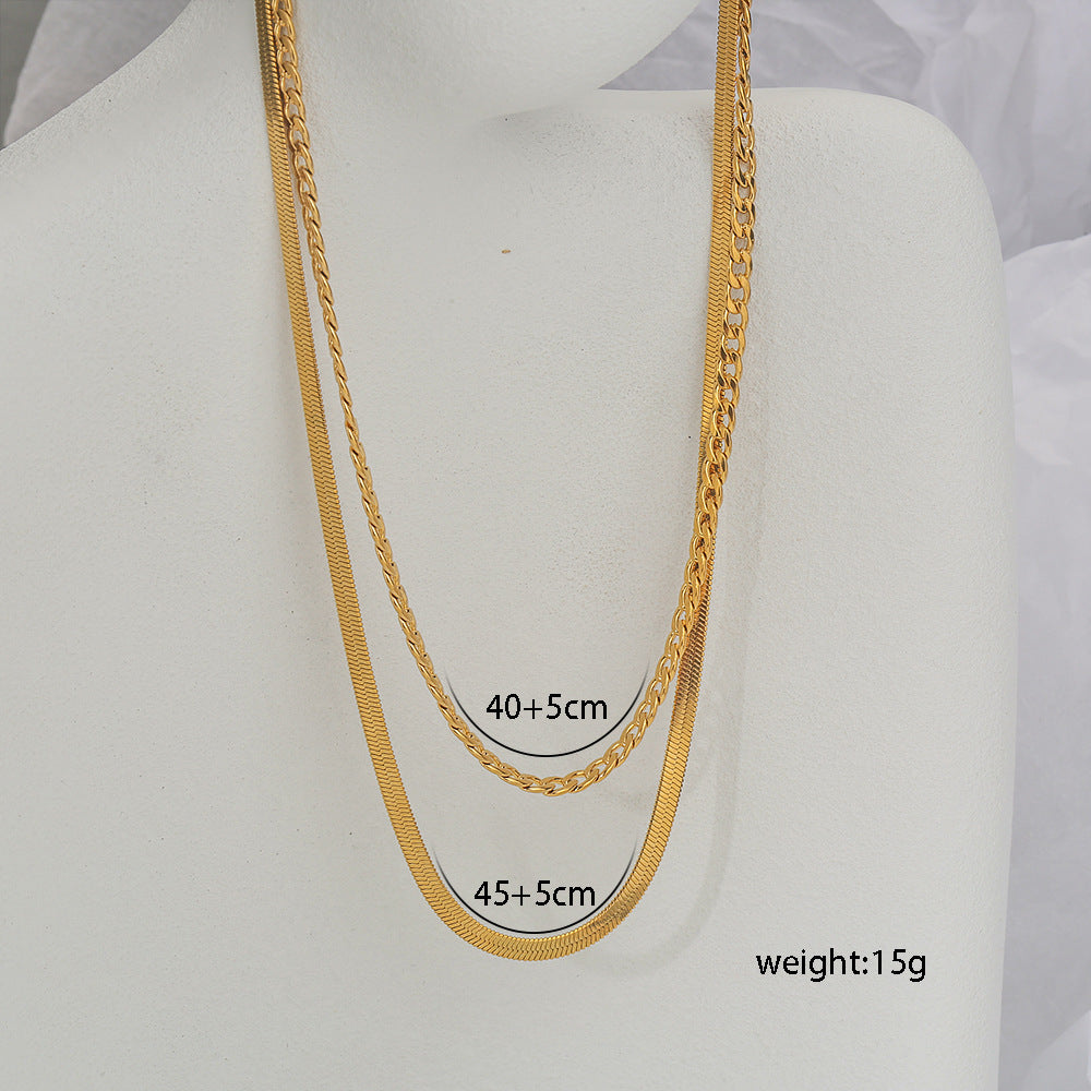 Collar Minimalista de Acero Inoxidable en Forma de U con Cadena de Serpiente y Baño de Oro de 18K para Mujer