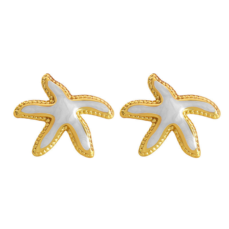 Minimalist Stainless Steel Drip Oil Plated Starfish Earrings for Women