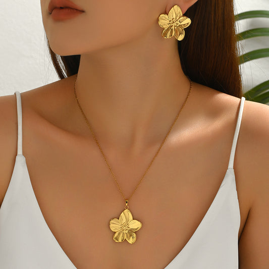 Set di Orecchini e Collana in Lega Elettroplaccata Geometrica Floreale da Donna con Design Elegante Adatto all'Ufficio