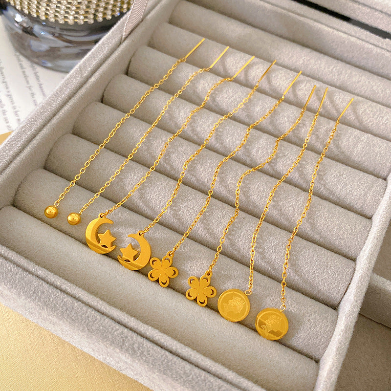Minimalist Elegant Floral Titanium Steel Drop Earrings for Women