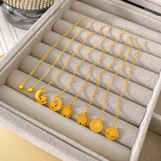 Minimalist Elegant Floral Titanium Steel Drop Earrings for Women