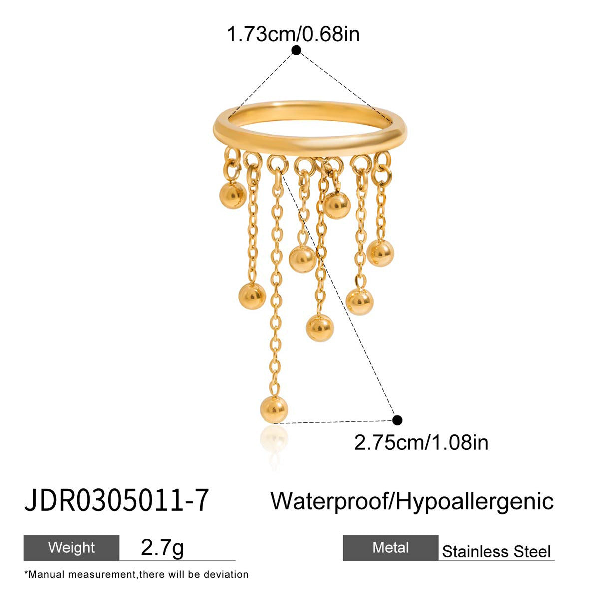 Anillo de borla geométrico en acero de titanio con acabado chapado para mujer Joyas minimalistas de lujo