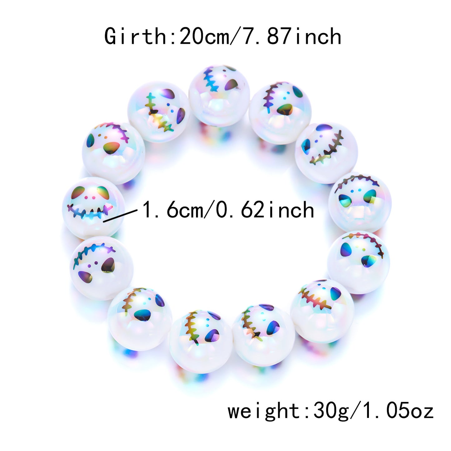 Pulsera de calabaza y fantasma de dibujos animados góticos oscuros para mujeres y hombres con cuentas de resina y diseño impreso