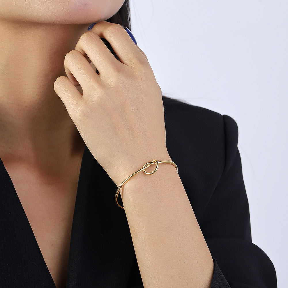 Minimalist Heart Knot Stainless Steel Open Cuff Bracelet for Women DIY Charm Bar