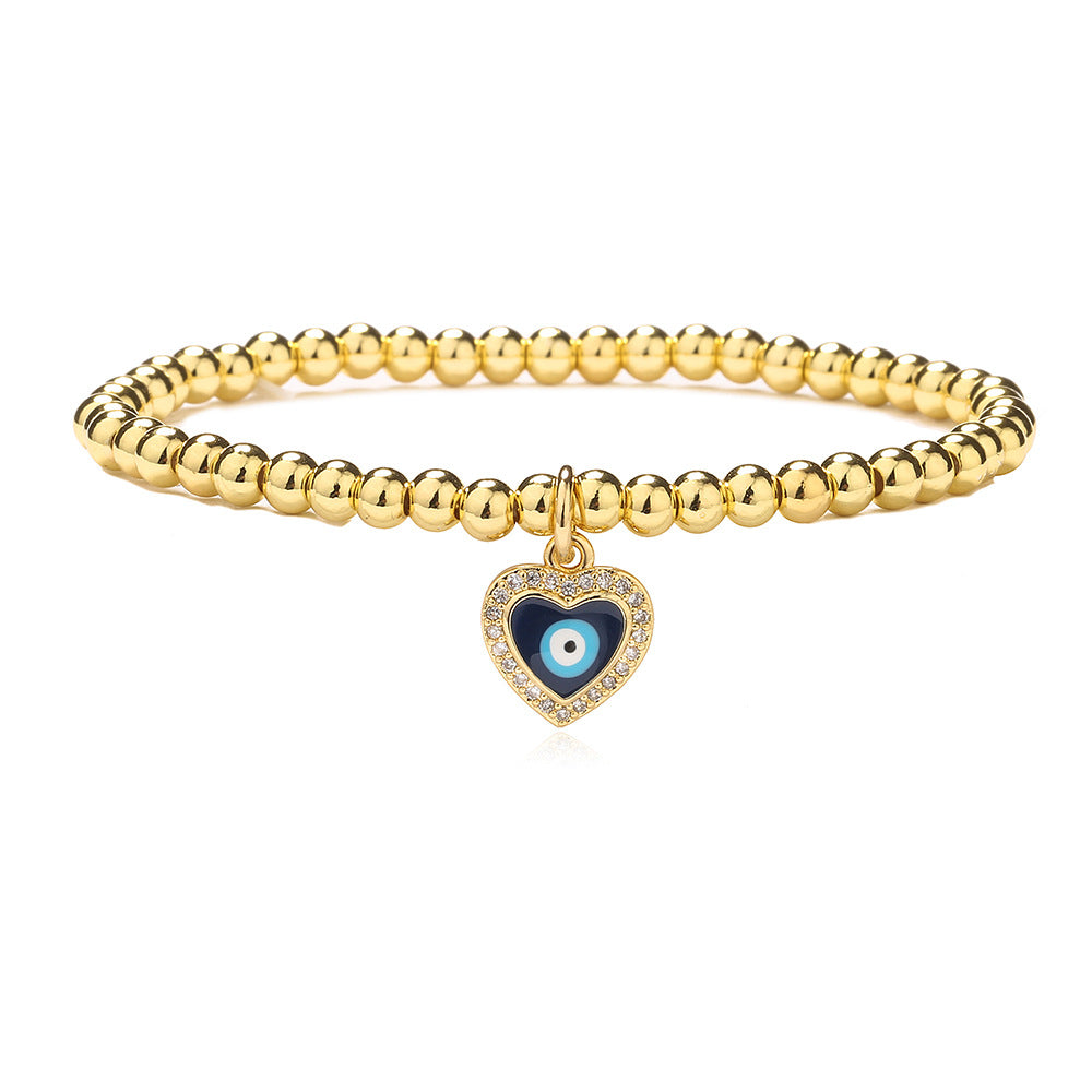 Minimalist Geometric Evil Eye Copper Bracelet for Women with Enamel Finish