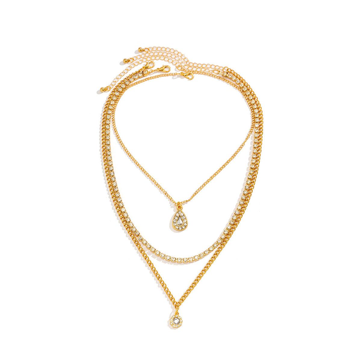 Minimalist Geometric Multi-Layer Dripping Water Drop Necklace for Women with Rhinestone Inlay and Cross Chain