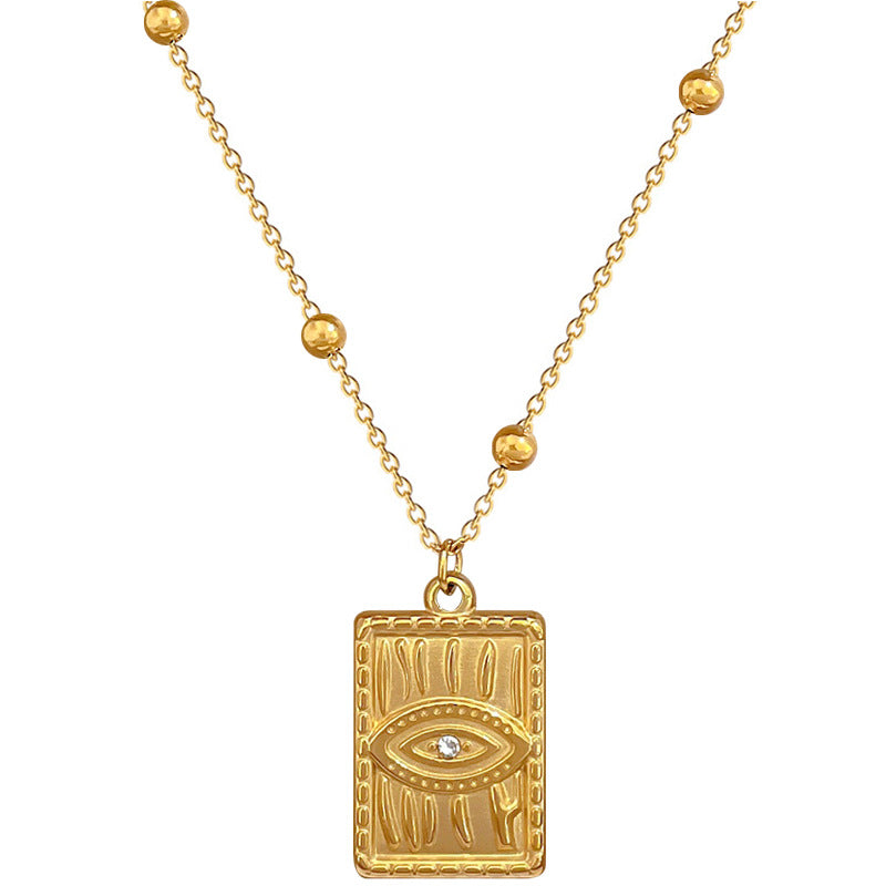 Minimalist Geometric Titanium Steel Pendant Necklace for Women and Men with Gold Plated Finish and Angular Bead Detail