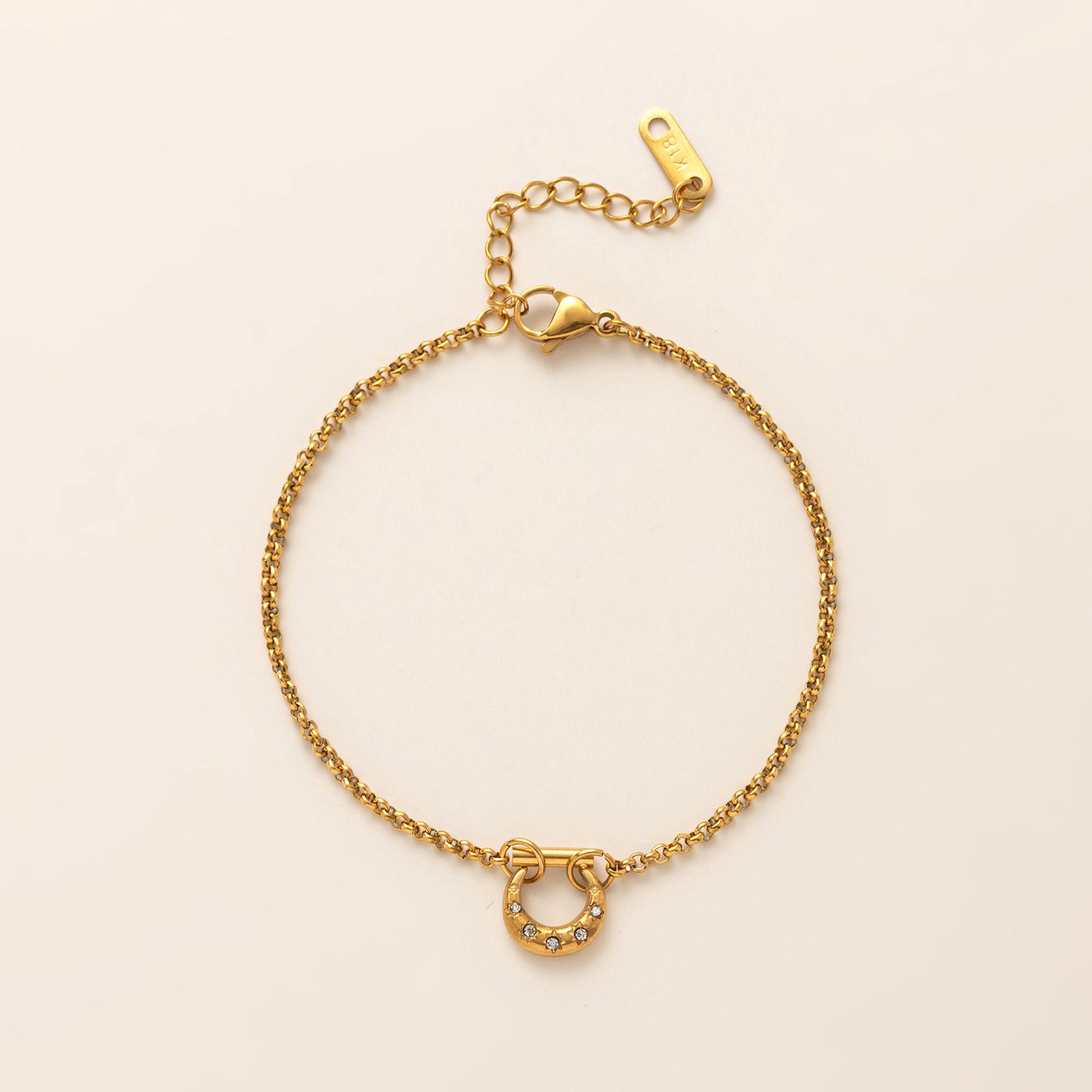 Elegant 18K Gold Plated Stainless Steel Heart Horseshoe Cubic Zirconia Necklace
