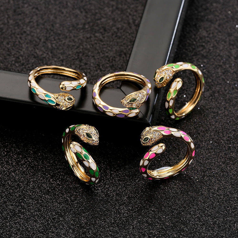 Vintage-Style Geometric Copper Ring with 18K Gold Plating and Enamel Coloring for Women
