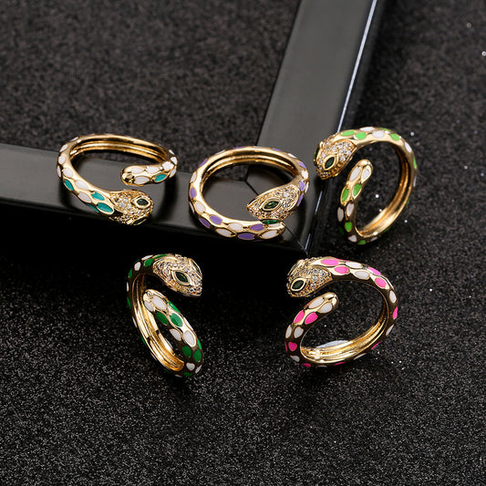 Anello da donna geometrico color rame stile vintage placcato oro 18K e smaltato