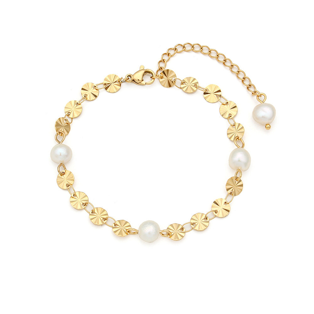 Fashionable Geometric Snowflake-Shaped Stainless Steel Plated Necklace with Freshwater Pearl for Women