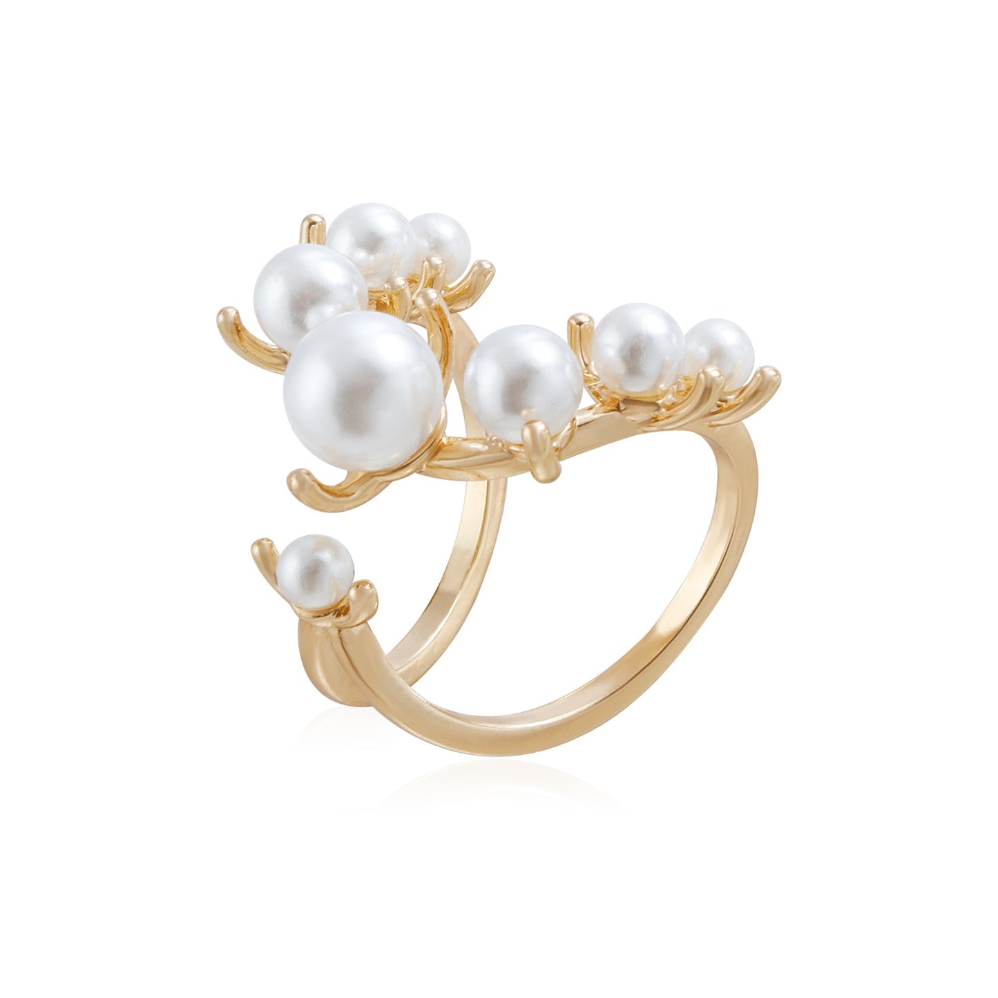 Minimalist Geometric Adjustable Joint Ring for Women in Plated Metal with Pearl-Like Finish
