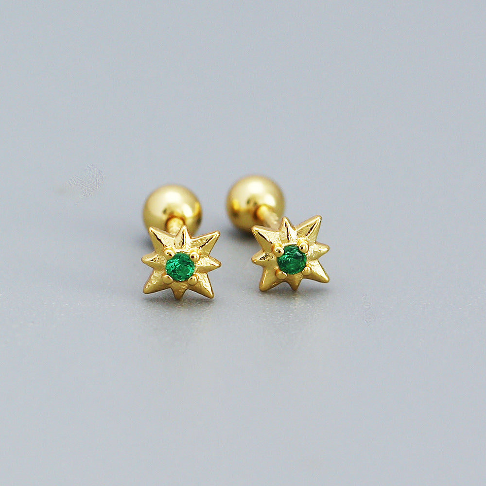 Minimalist 925 Sterling Silver Star Inlay Stud Earrings for Women