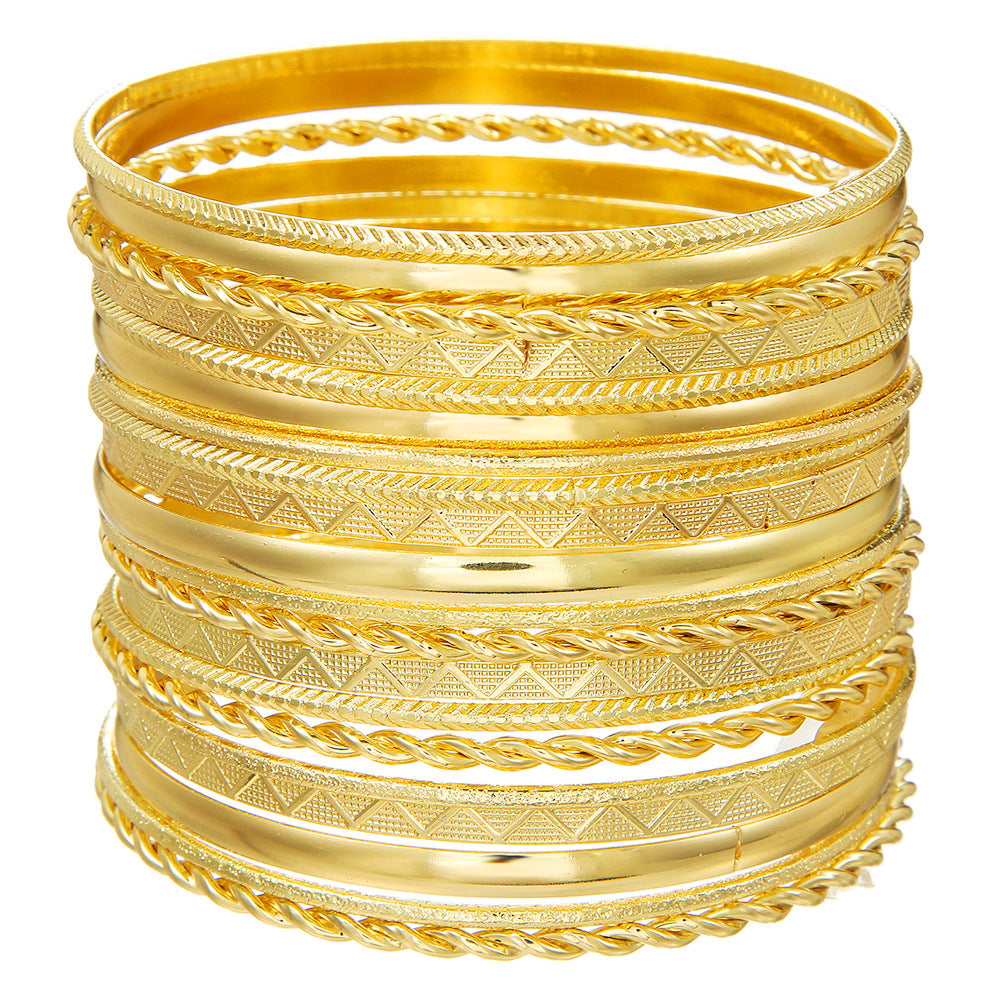 Bohemian Geometric Round Plated Alloy Bangle Set