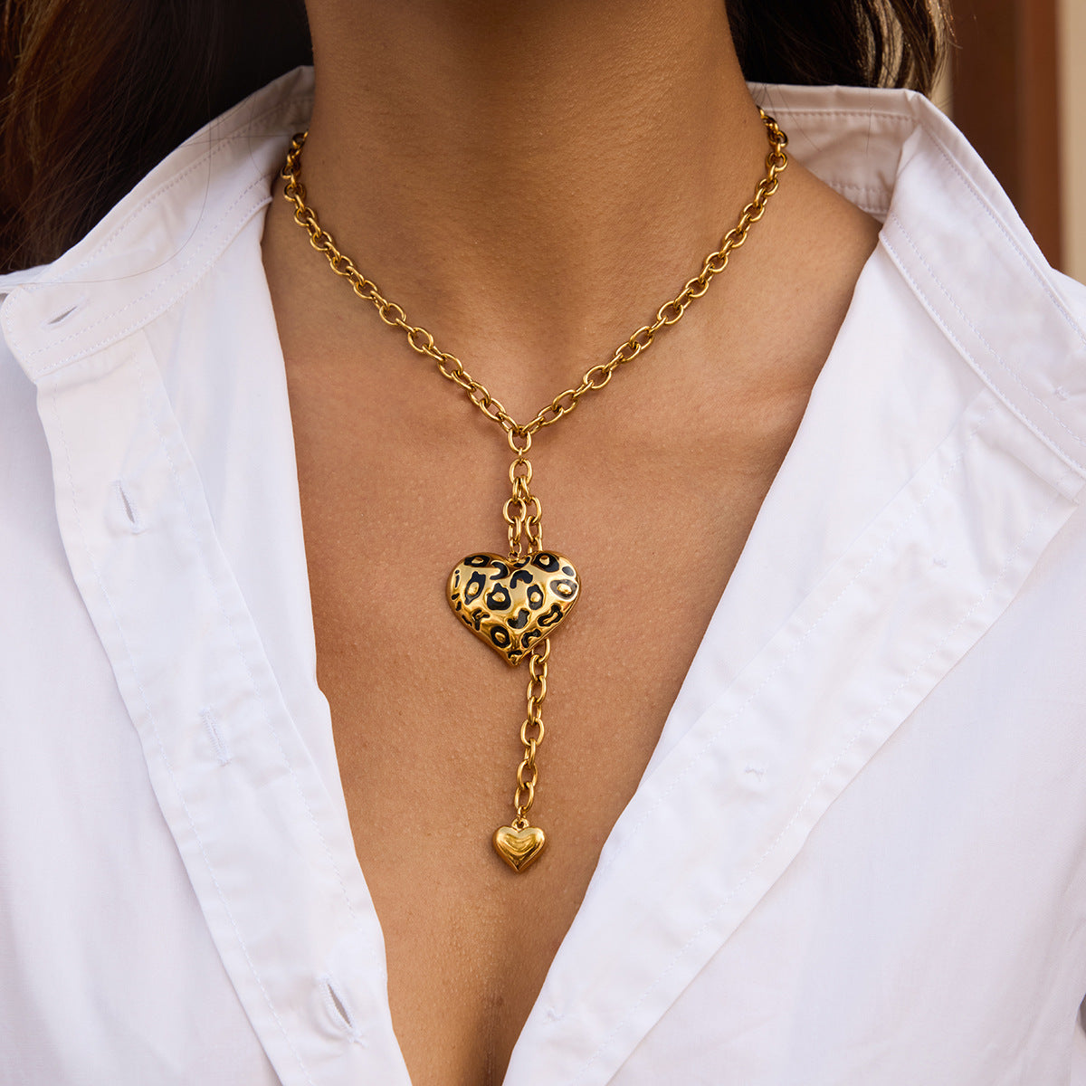 Collana con Ciondolo a Cuore Minimalista in Acciaio al Titanio Placcato per Donna, Catena Leggera da Abbinare a Strati