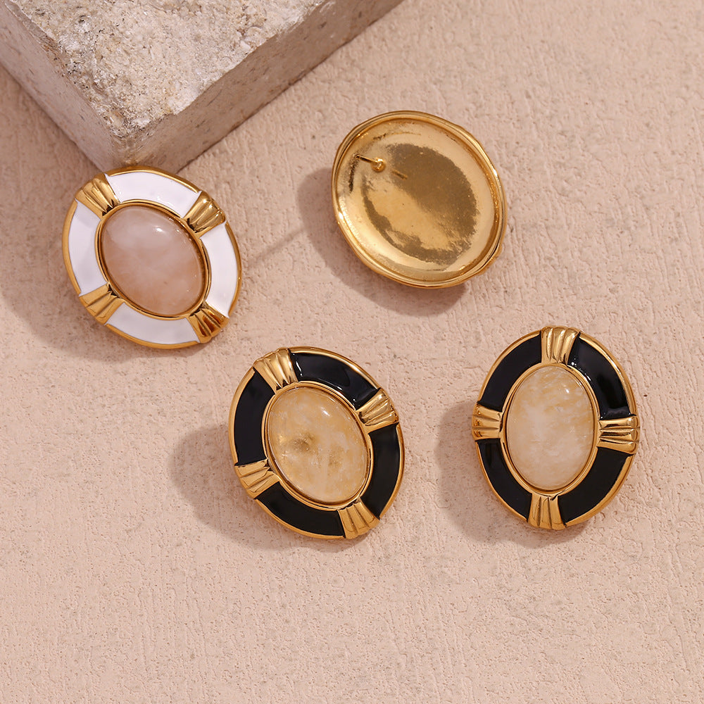 Orecchini da donna alla moda minimalistici a croce ovale in acciaio inossidabile con placcatura in oro 18K