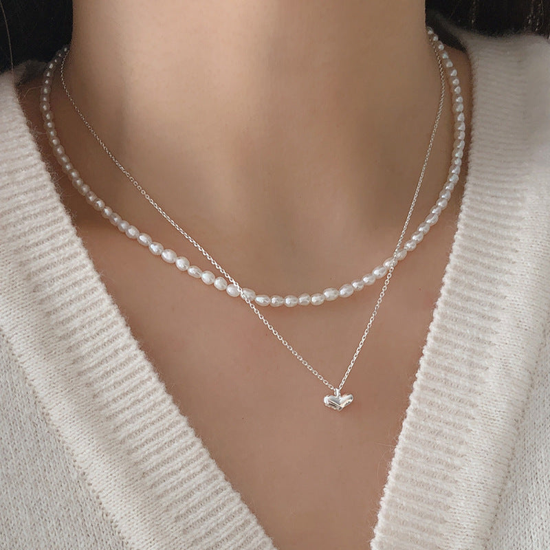 Minimalist Heart-Shaped 925 Sterling Silver Necklace with Plated Finish, Snake Chain Style