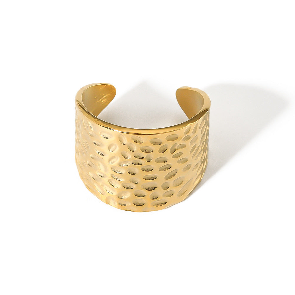 Vintage Style Hammered Texture Adjustable Stainless Steel Ring with Irregular Circle Design Unisex Geometric Finger Ring