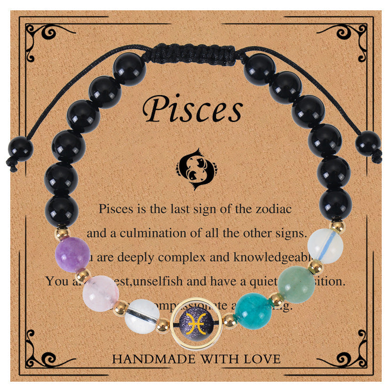 Elegant Geometric Natural Crystal Zodiac Beaded Bracelet Unisex Handmade Jewelry with Card