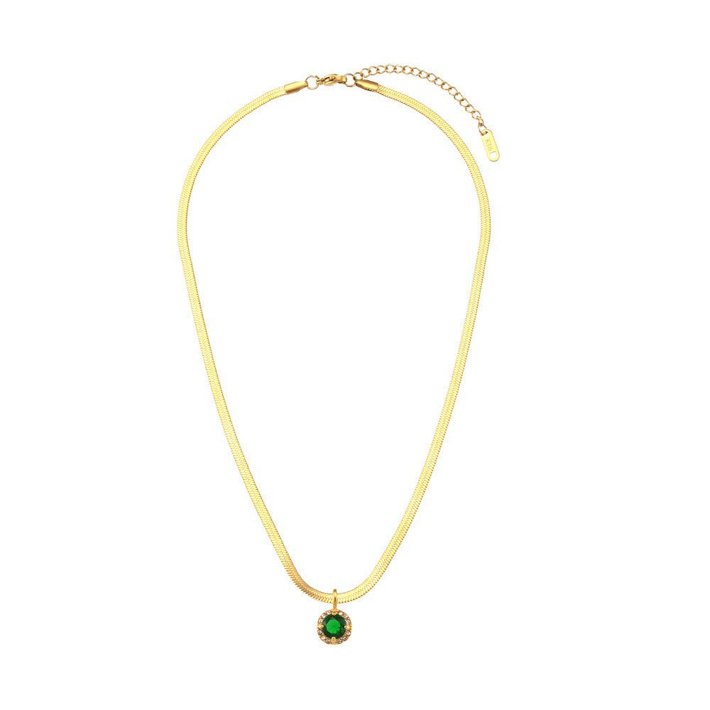 Elegant 18K Gold Plated Square Geometric Stainless Steel Snake Chain Necklace with Cubic Zirconia Titanium Steel Pendant for Women