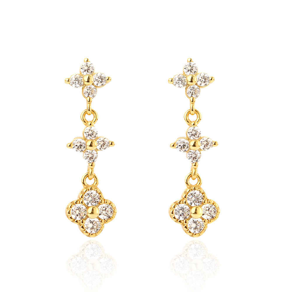Orecchini a perno con pianta floreale in argento sterling 925 con intarsio in zirconi cubici per donna