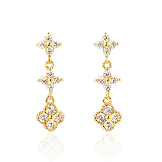 Pendientes de plata de ley 925 con diseño floral y circonitas incrustadas para mujer