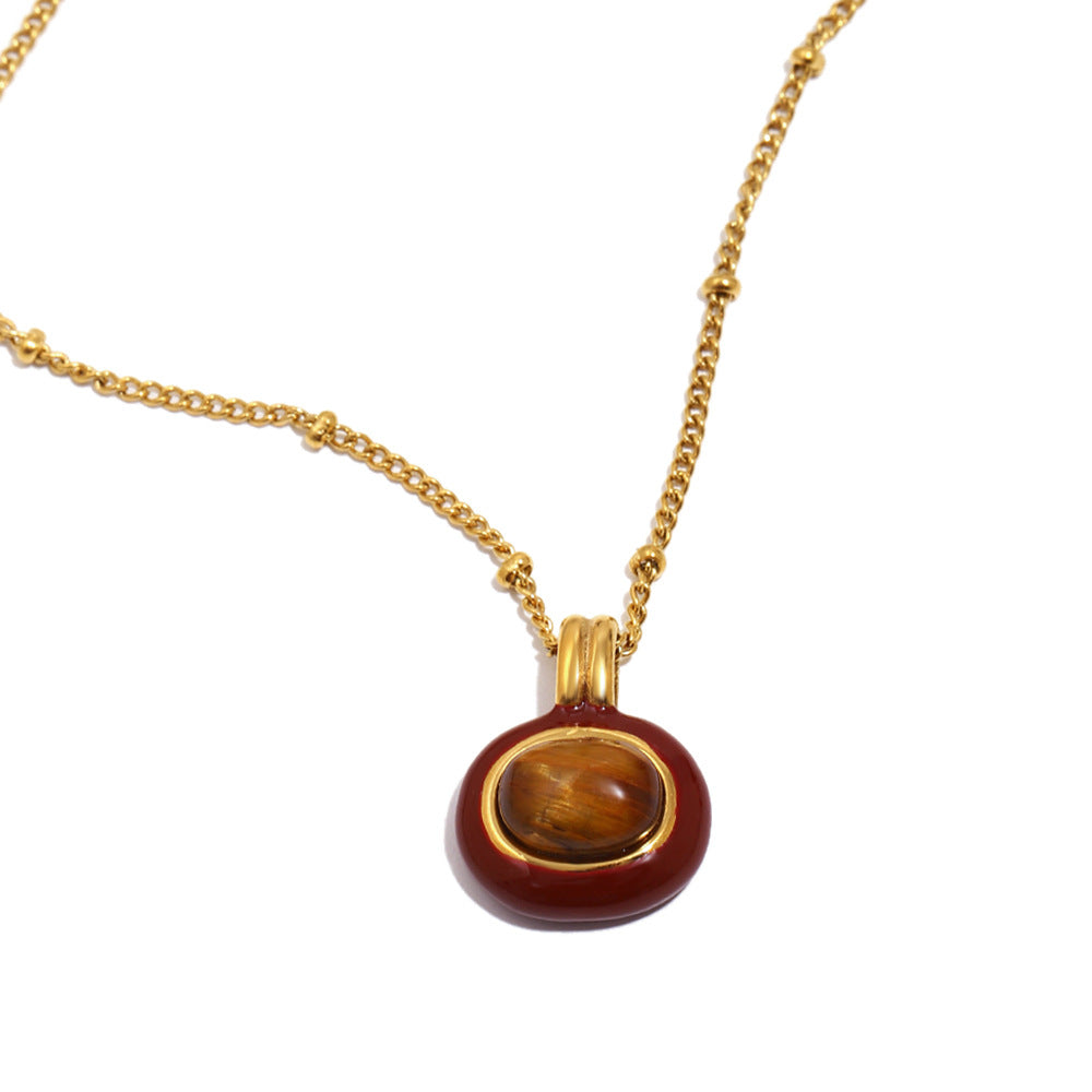 Elegant Vintage 18K Gold Plated Stainless Steel Round Geometric Pendant Necklace for Women
