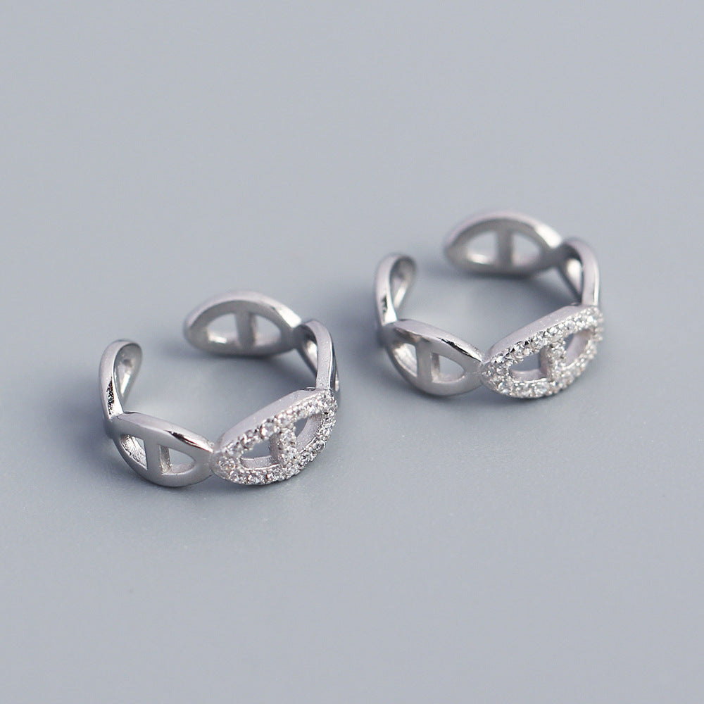 Elegante Orecchino a Polsino con Strass e Naso di Maiale Geometrico in Argento Sterling 925 da Donna