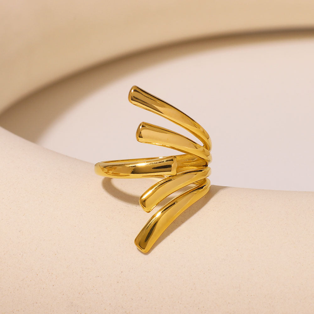 Minimalist Geometric Stainless Steel Ring with Gold Plating for Women and Men